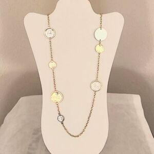 Asymetrical Necklace,  Gold Chain w/Gold & Silver Circles
